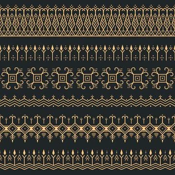 Seamless Geometric Pattern Set. Gold on Black Tribal Ornamental Design イラスト素材