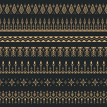 Seamless Geometric Pattern Set. Gold on Black Tribal Ornamental Design Stock Illustration