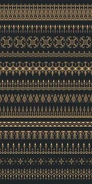 Seamless Geometric Pattern Set. Gold on Black Tribal Ornamental Design Stock Illustration