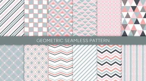 Seamless geometric pattern set with square, dot, triangle, line Illustrazione stock
