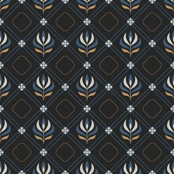 Seamless geometric pattern with simple floral shapes Stock Illustration