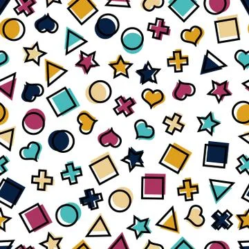 Seamless geometric pattern with squares, triangles, circles Stock Illustration