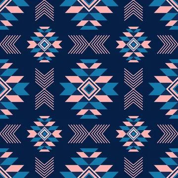 Seamless geometric pattern with stylized Native American motifs Stock Illustration