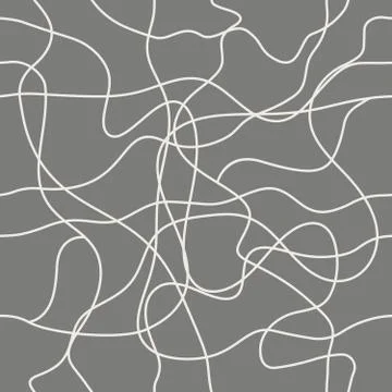 Seamless geometric pattern, tangled lines waves threads on gray background Stock Illustration