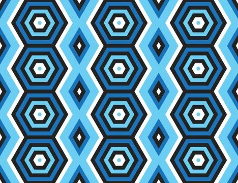 Seamless geometric pattern, texture or background vector in blue, white, blac Stock Illustration