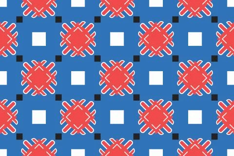 Seamless geometric pattern, texture or background vector in blue, red, black, Stock Illustration