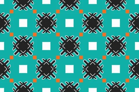 Seamless geometric pattern, texture or background vector in blue, orange, whi Stock Illustration