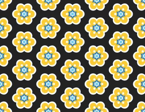 Seamless geometric pattern, texture or background vector in black, yellow, bl Stock Illustration