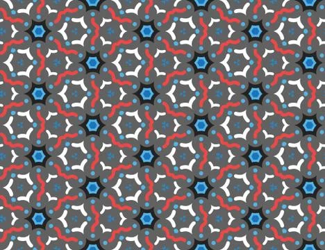 Seamless geometric pattern, texture or background vector in grey, red, blue,  스톡 일러스트