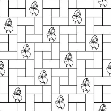 Seamless geometric pattern tile with floral elements, black repeat pattern on Stock Illustration