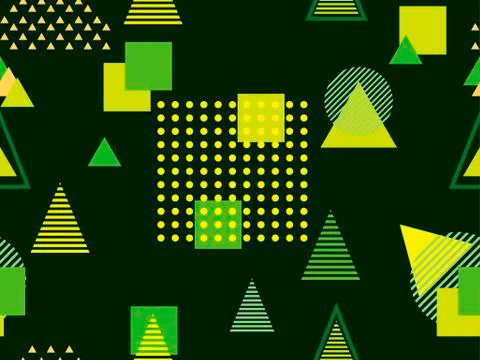 Seamless geometric pattern with triangles and dots on a white background. Mem Illustrazione stock