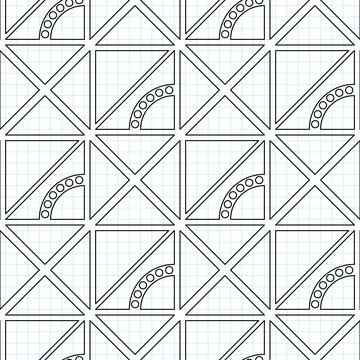 Seamless Geometric Pattern with Triangles, Drawn on Checkered Notebook イラスト素材