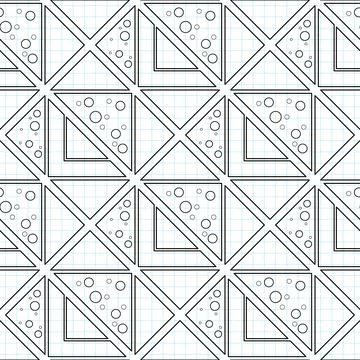 Seamless Geometric Pattern with Triangles, Drawn on Checkered Notebook Stock Illustration