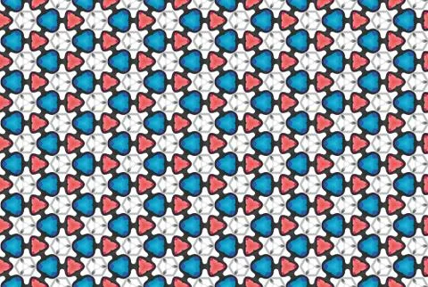 Seamless geometric pattern. Used gradient, in blue, red and black colors, whi 스톡 일러스트