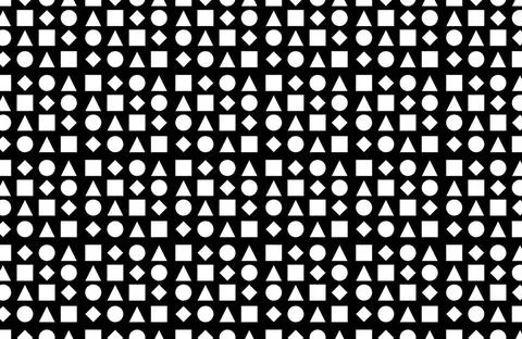 Seamless geometric pattern with white pieces of different shapes on a blac... Stock Photos