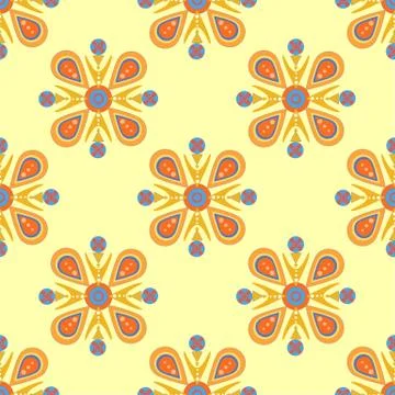Seamless geometric pattern on a yellow background. Fantasy colorful ornament. Stock Illustration