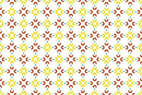 Seamless geometric pattern. Yellow, red, turquoise colors on white background Stock Illustration