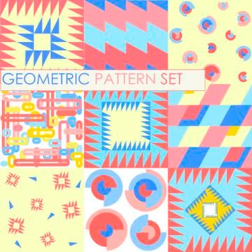 Seamless geometric patterns. Flat red, blue, yellow texture vector Stock Illustration