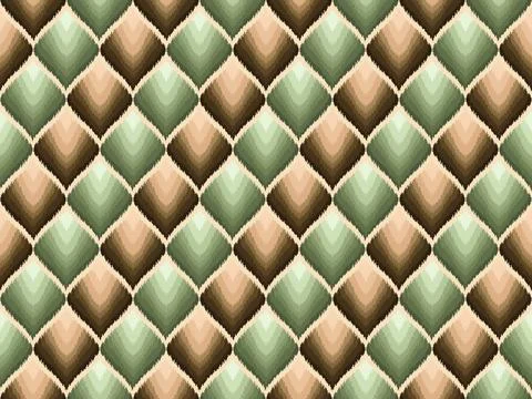 Seamless Geometric Scale Ikat Pattern in Green and Brown Tones Stock Illustration