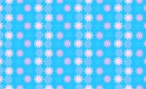 Seamless Geometric Star Pattern in Blue With Hexagon Motif and Pastel Flora.. Stock Illustration