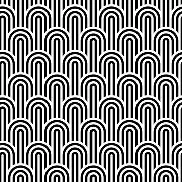 Seamless geometric striped pattern. Monochrome striped loopy ribbon, with maze Illustrazione stock