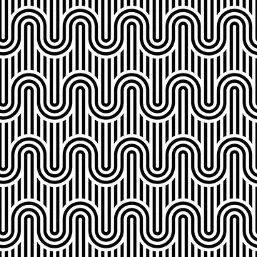 Seamless geometric striped pattern. Monochrome striped loopy ribbon, with maze Stock-Illustration