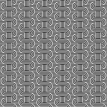 Seamless geometric striped pattern. Monochrome striped loopy ribbon, with maze Stock-Illustration