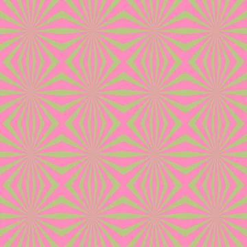 Seamless geometric sunburst pattern with pink and green rays. 库存插图