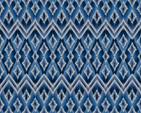 Seamless Geometric Thai Eastern Traditional Tribal Ikat Pattern in Blue Tone Stock Illustration