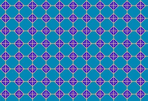 Seamless Geometric Tile Pattern With Blue Turquoise Background And Gold Lat.. Stock Illustration