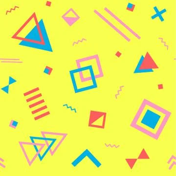 Seamless geometric vintage pattern in retro 80s style on the yellow backgroun Stock-Illustration
