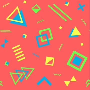 Seamless geometric vintage pattern in retro 80s style on the red background.  Stock Illustration