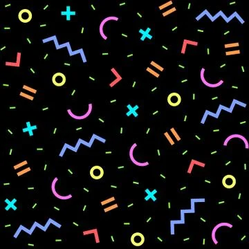 Seamless geometric vintage pattern in retro 80s style on the black background Stock Illustration