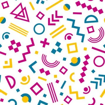 Seamless geometric vintage pattern in retro 80s style on white background. Me 스톡 일러스트