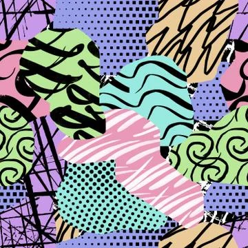 Seamless geometrical background. Chaotic pattern. Multicolor figures. Stock Illustration