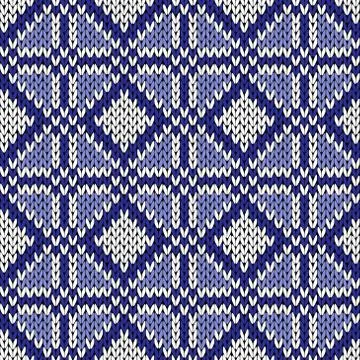 Seamless geometrical knitting pattern in blue and white Stock Illustration