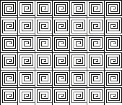 Seamless geometrical pattern with black square like spirals Stock Illustration
