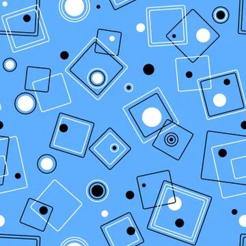 Seamless geometrical pattern with circles, lines, and squares Stock Illustration