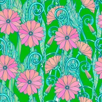 Seamless gerbera daisy flowers pattern or background Stock Illustration