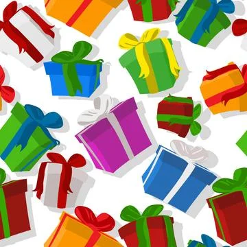 Seamless gift pattern Seamless pattern swatch with colored gifts, presents... Foto stock