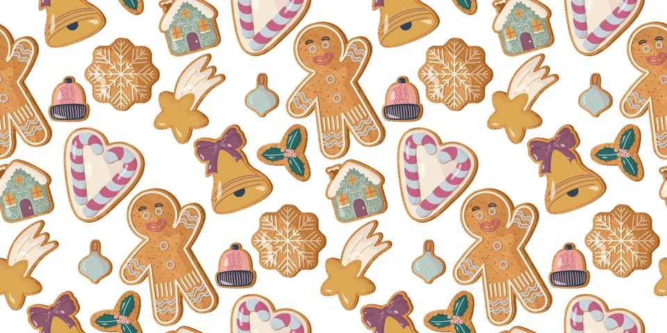 Seamless gingerbread cookie pattern. Stock Illustration