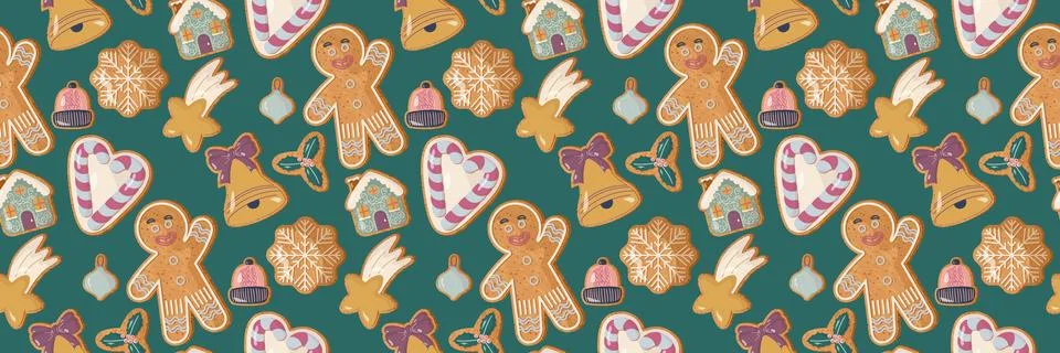 Seamless gingerbread cookie pattern. Stock Illustration