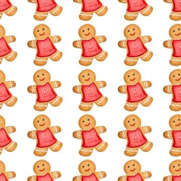 Seamless gingerbread man pattern for gift wrap. Cute man isolated Stock Photos