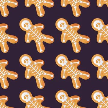 Seamless gingerbread skeleton pattern created especially for Halloween Illustrazione stock