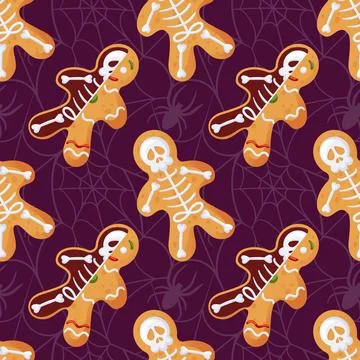 Seamless gingerbread skeleton pattern created especially for Halloween Stock Illustration