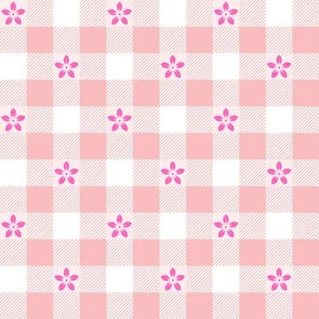 Seamless gingham pattern with bright colored irises with pink undertones Stock Illustration