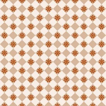 Seamless gingham pattern with coffee bean flowers in casual brown tones Stock Illustration