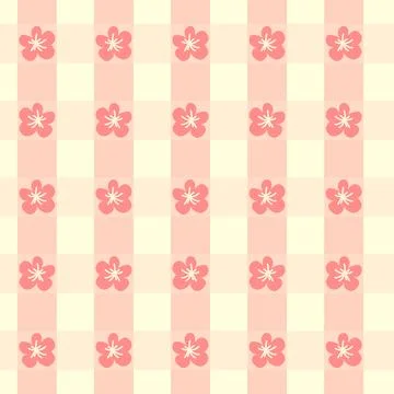 Seamless gingham pattern with cute daisy flowers, diagonals and checkered bac Illustrazione stock