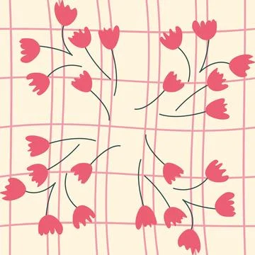 Seamless gingham pattern with cute daisy flowers, diagonals and checkered b.. Stock Illustration