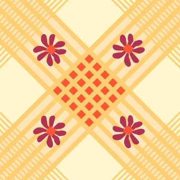 Seamless gingham pattern with cute daisy flowers, diagonals and checkered b.. イラスト素材